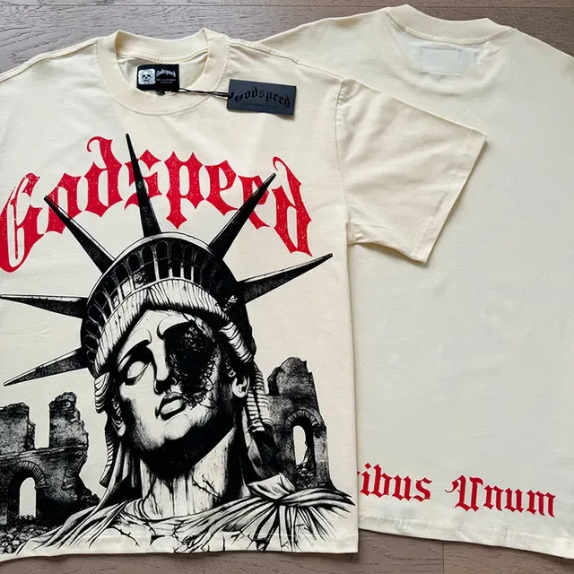 Graphic-Print Distressed Statue of Liberty Motif T-Shirt 4