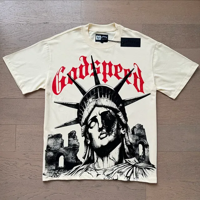 Graphic-Print Distressed Statue of Liberty Motif T-Shirt 5
