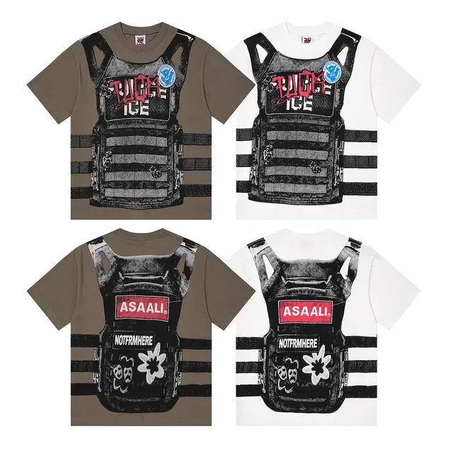 Graphic-Print Oversized Tactical Vest Motif T-Shirt 2