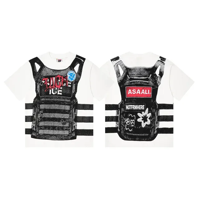 Graphic-Print Oversized Tactical Vest Motif T-Shirt 3