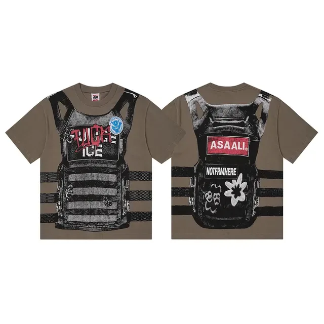 Graphic-Print Oversized Tactical Vest Motif T-Shirt 6