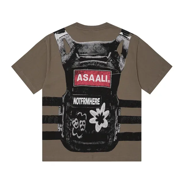 Graphic-Print Oversized Tactical Vest Motif T-Shirt 8
