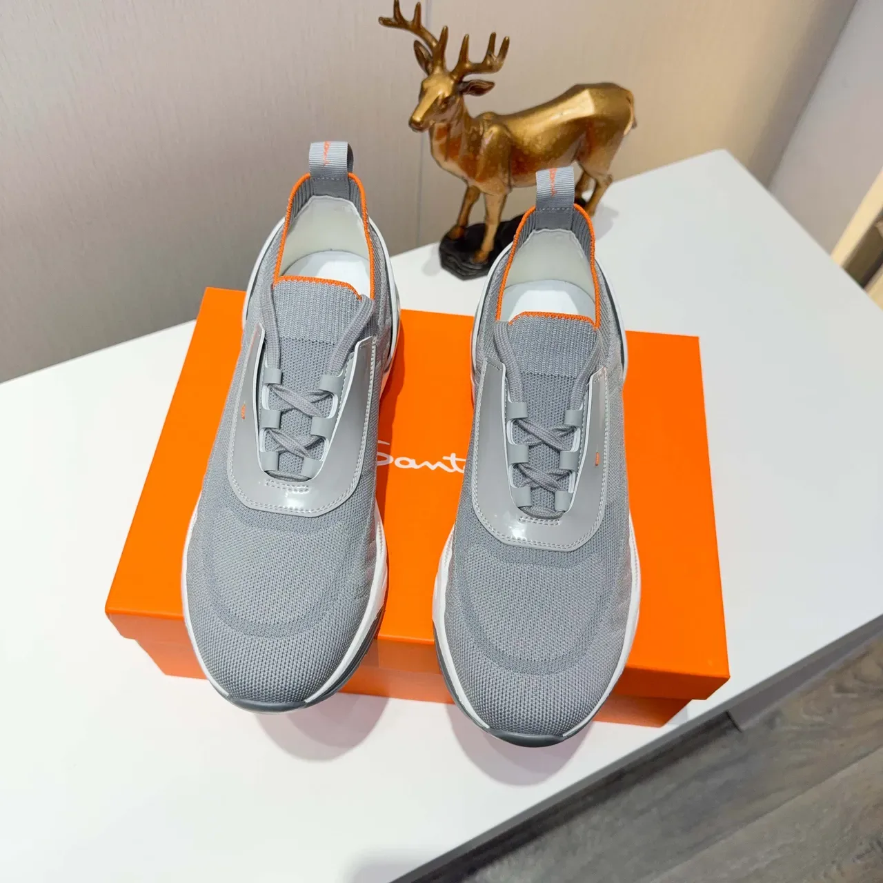 Gray and Orange Knit Slip-On Lifestyle Sneakers 2