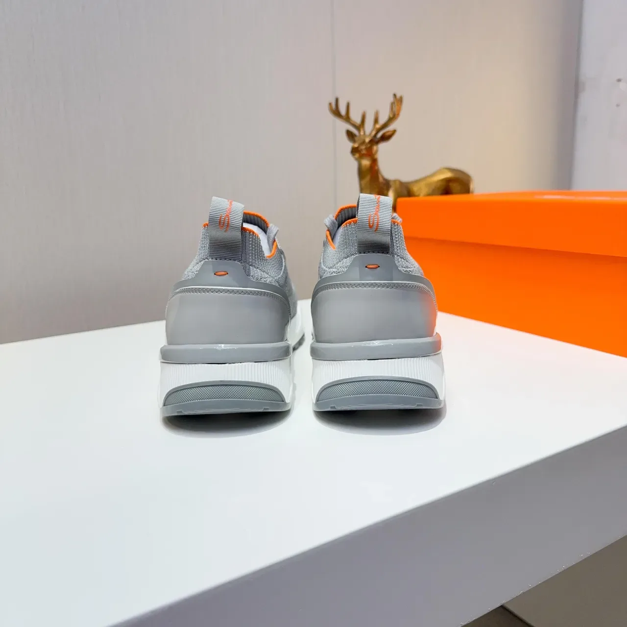 Gray and Orange Knit Slip-On Lifestyle Sneakers 5
