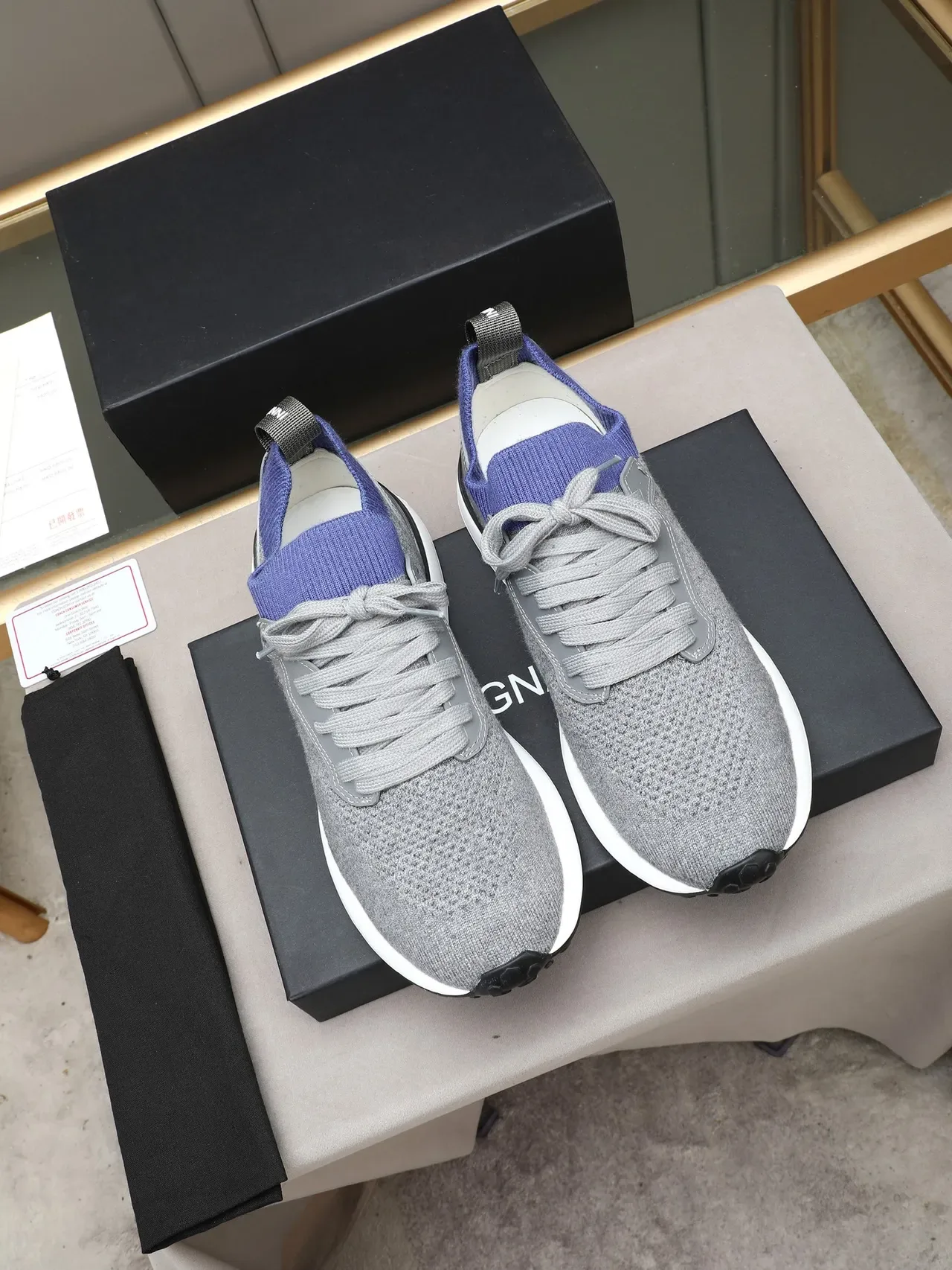 Gray and Purple Knit Low-Top Lifestyle Sneaker 3
