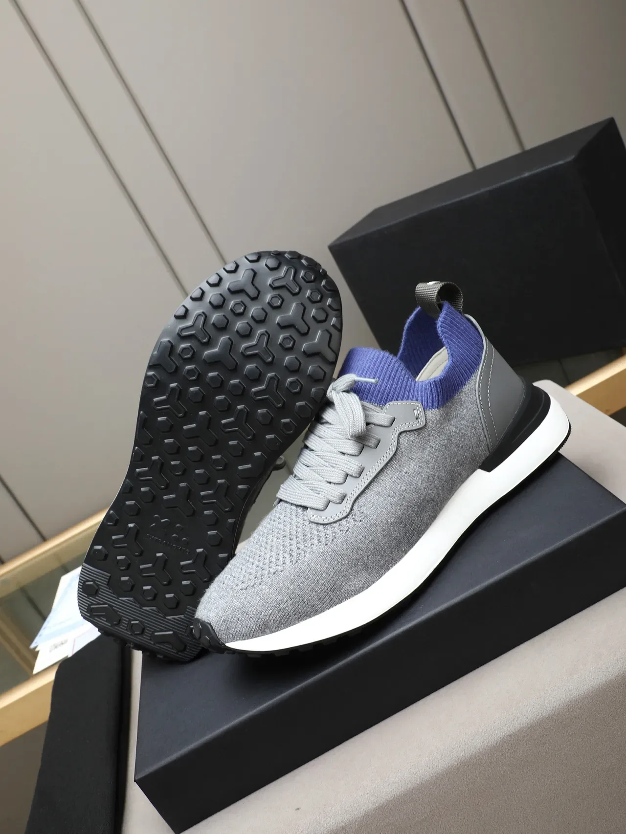 Gray and Purple Knit Low-Top Lifestyle Sneaker 5