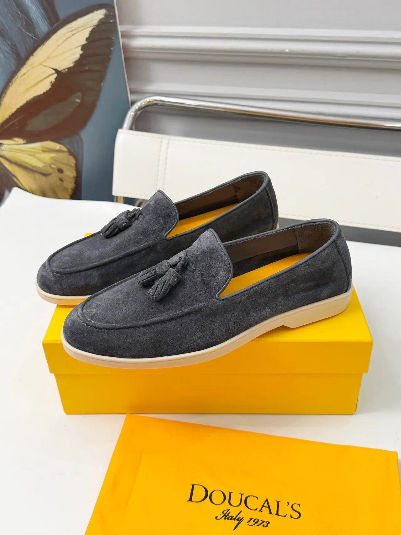 Gray Beige Tassel Detail Suede Upper Loafer 4