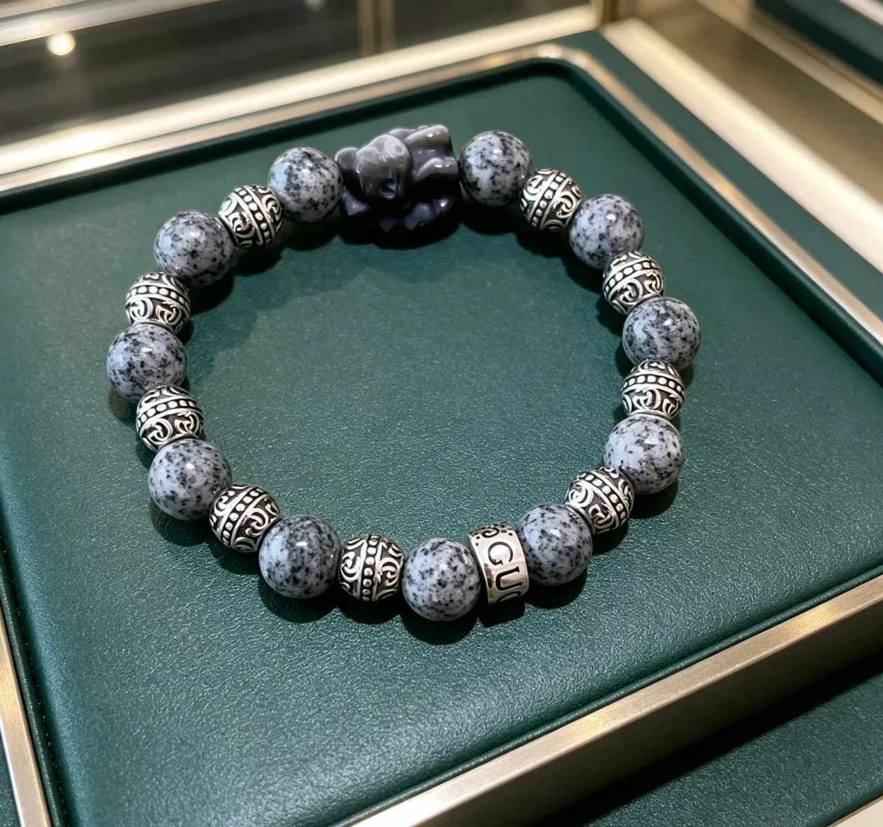 Gray Black Beaded Handcrafted-Style Bracelet 2