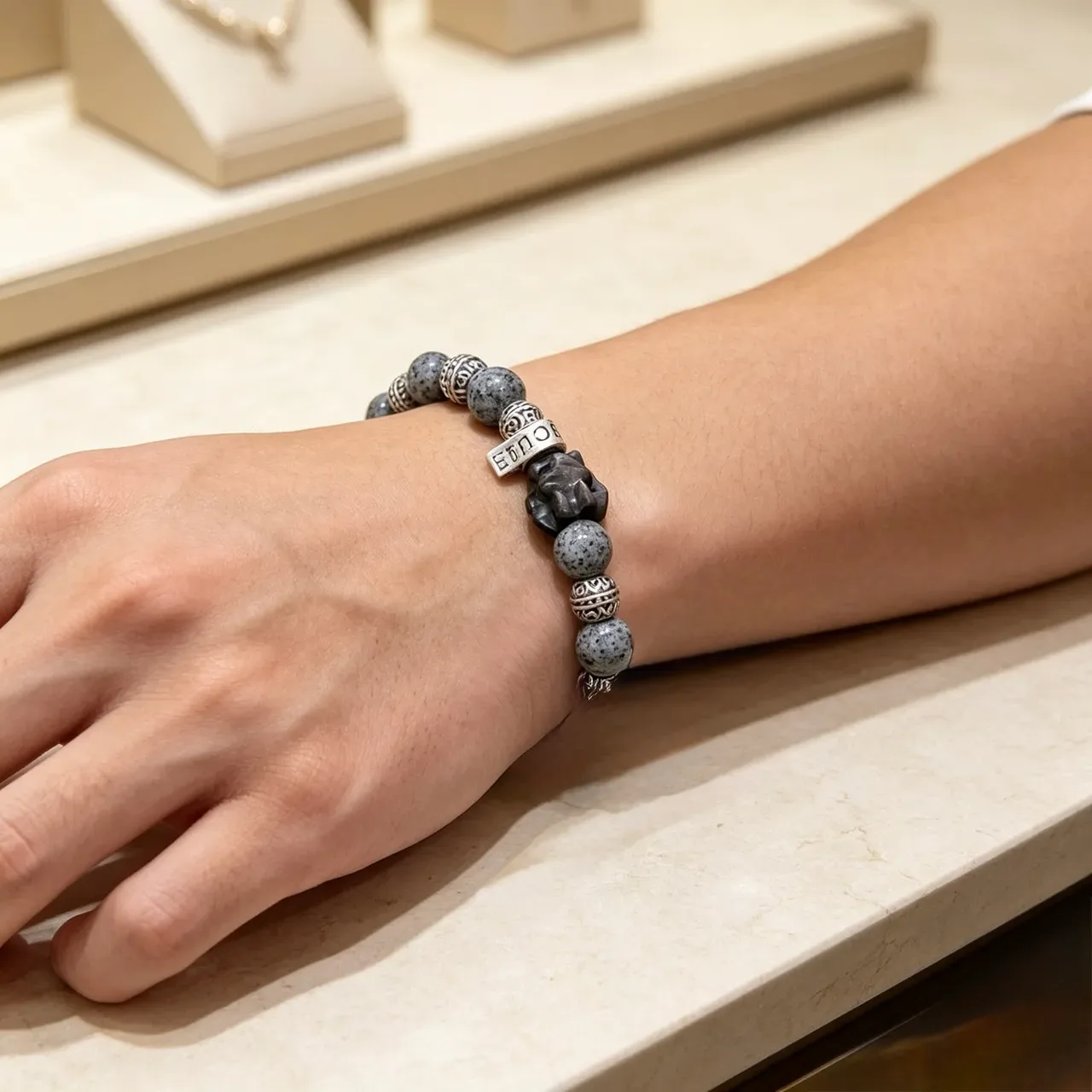 Gray Black Beaded Handcrafted-Style Bracelet 5