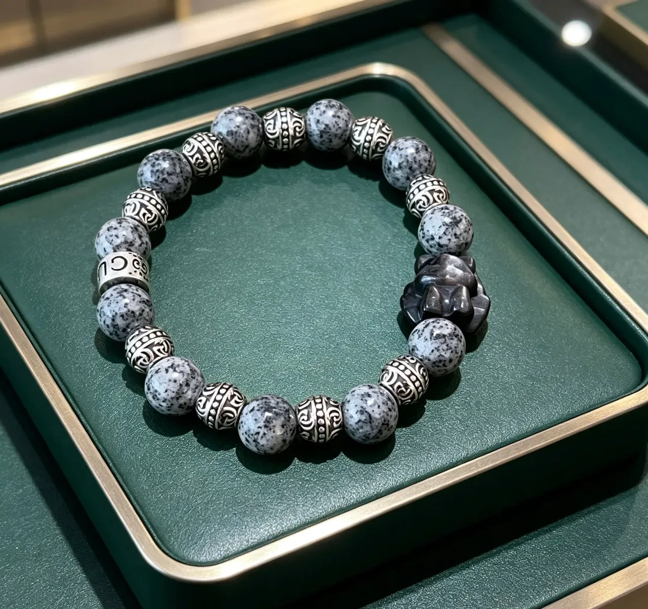 Gray Black Beaded Handcrafted-Style Bracelet 6