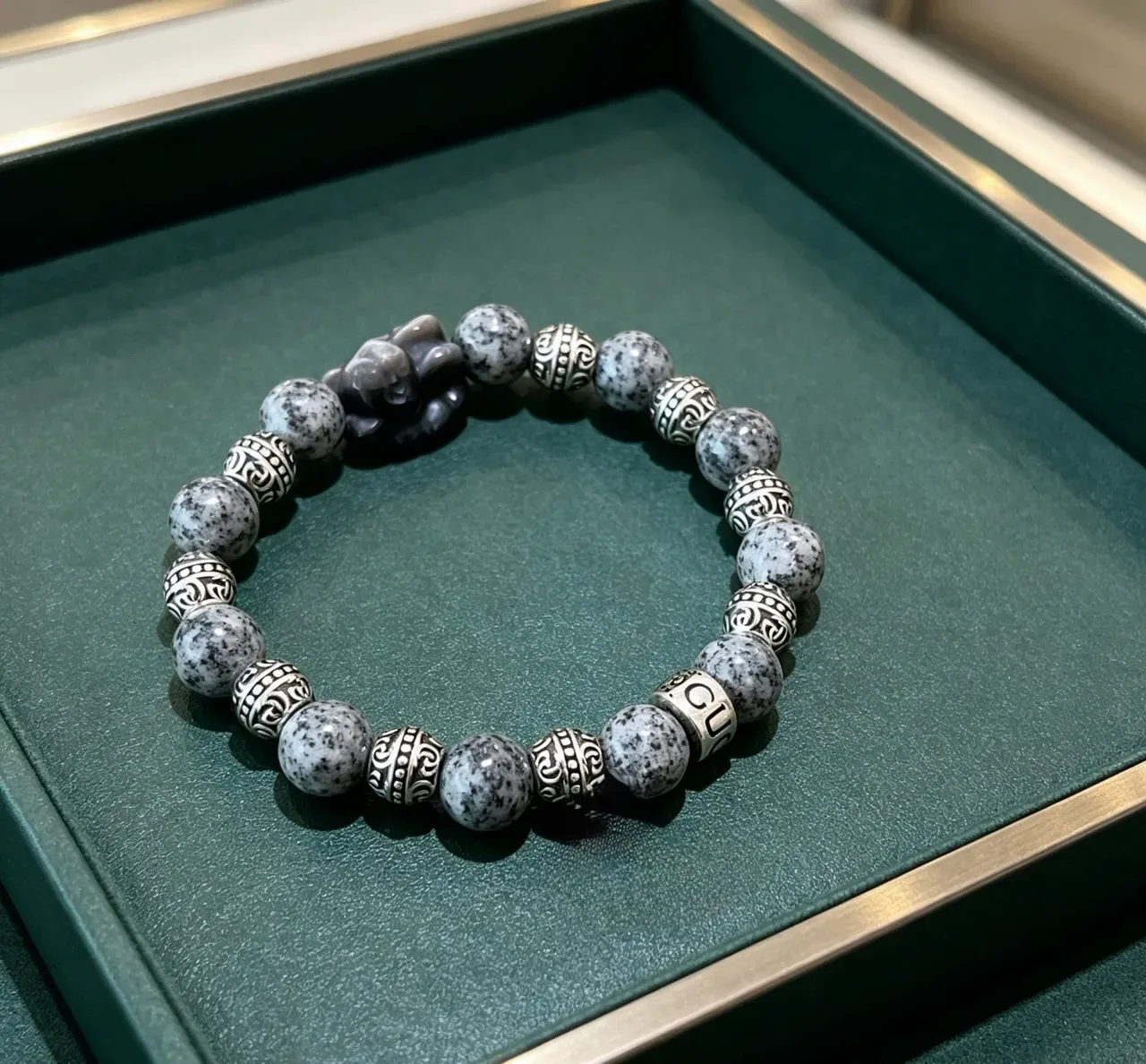 Gray Black Beaded Handcrafted-Style Bracelet 7