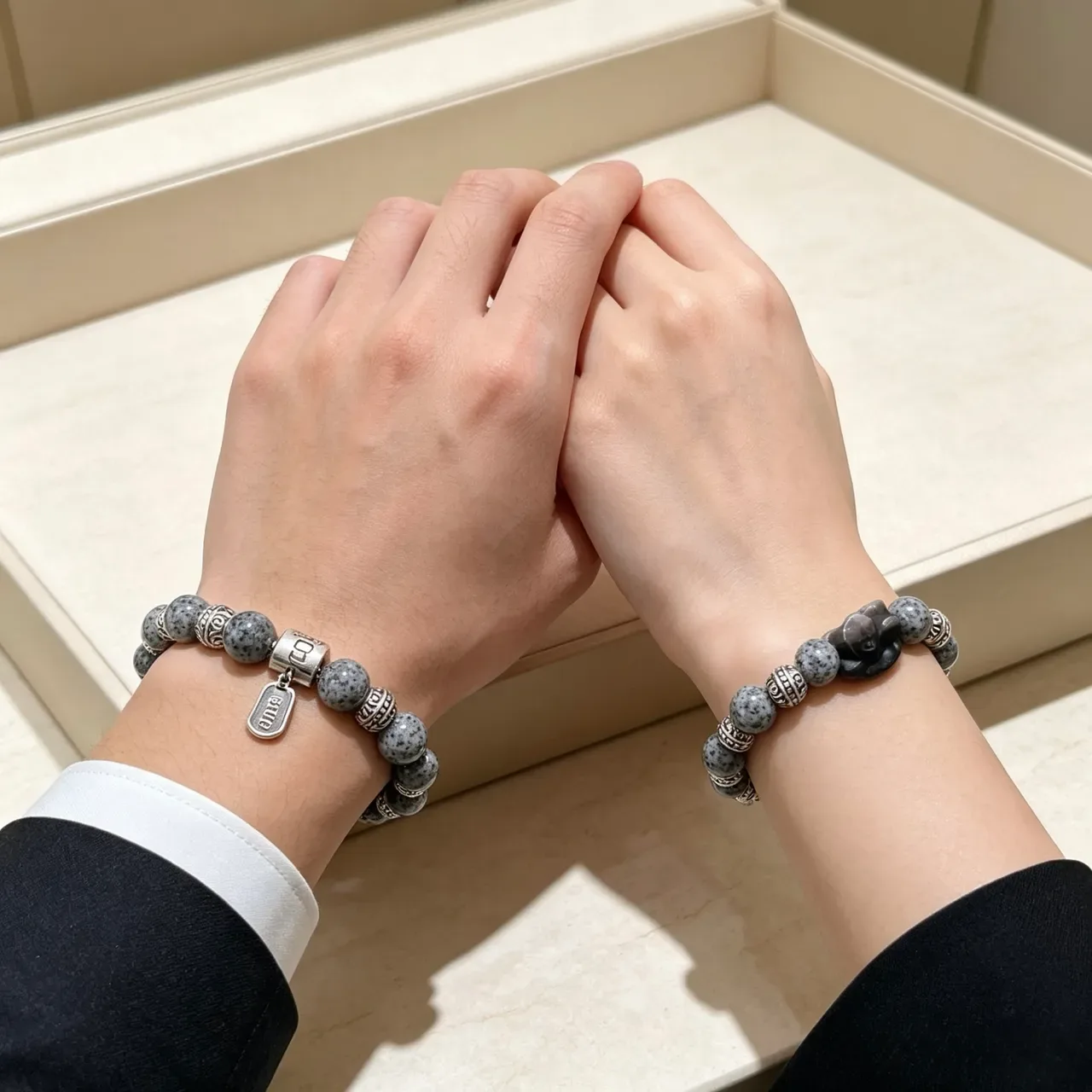 Gray Black Beaded Handcrafted-Style Bracelet 8