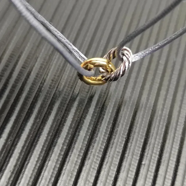 Gray Gold Cord-Wrapped Dual-Tone Metal Ring Bracelet 4