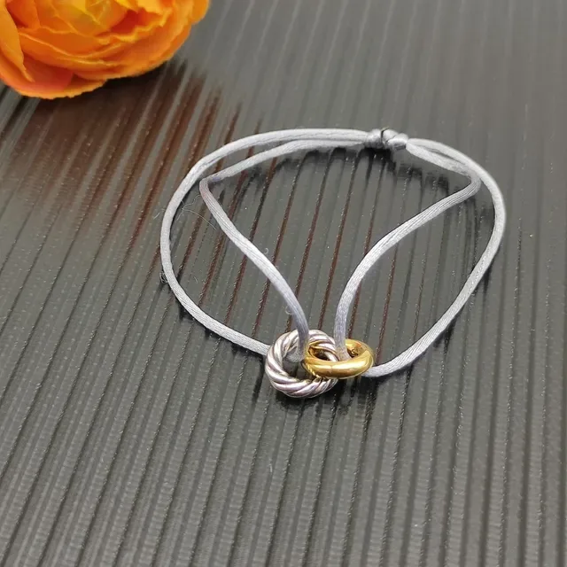 Gray Gold Cord-Wrapped Dual-Tone Metal Ring Bracelet 6