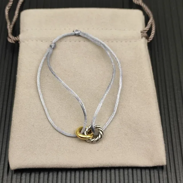 Gray Gold Cord-Wrapped Dual-Tone Metal Ring Bracelet 8