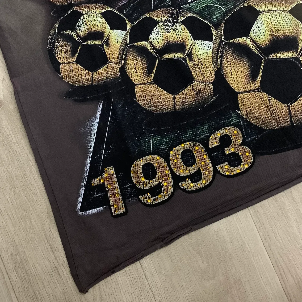 Gray Gold Distressed Graphic-Print T-Shirt 5