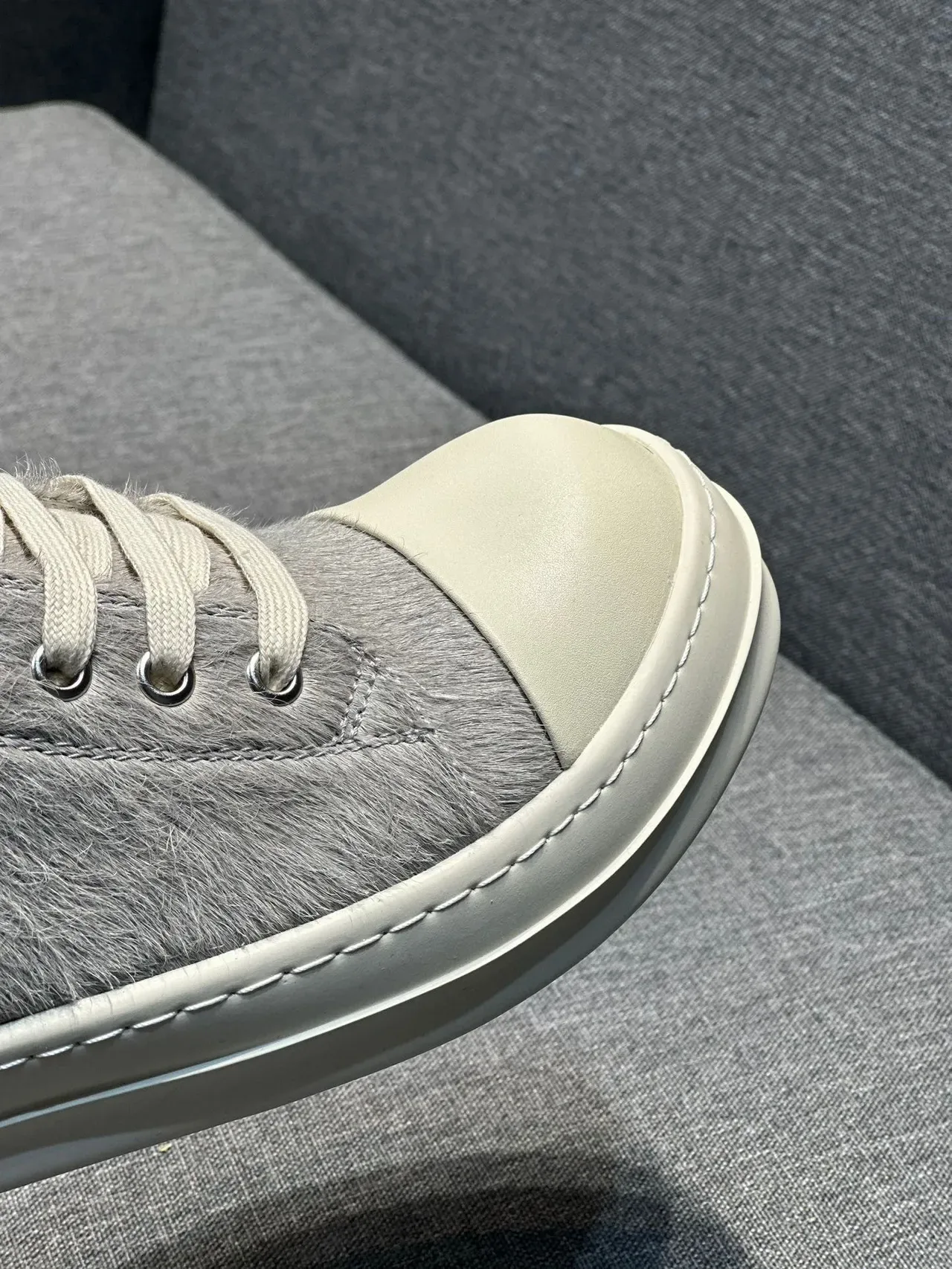 Gray Hair-On-Hide Upper Off-White Platform Low-Top Sneaker 3