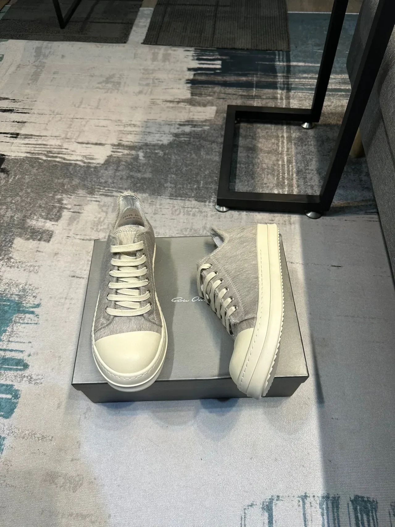 Gray Hair-On-Hide Upper Off-White Platform Low-Top Sneaker 4