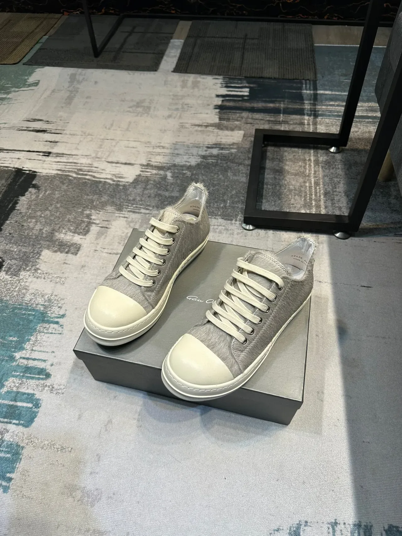 Gray Hair-On-Hide Upper Off-White Platform Low-Top Sneaker 5