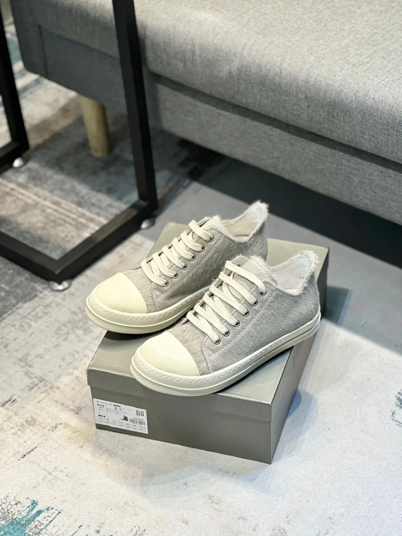 Gray Hair-On-Hide Upper Off-White Platform Low-Top Sneaker 7