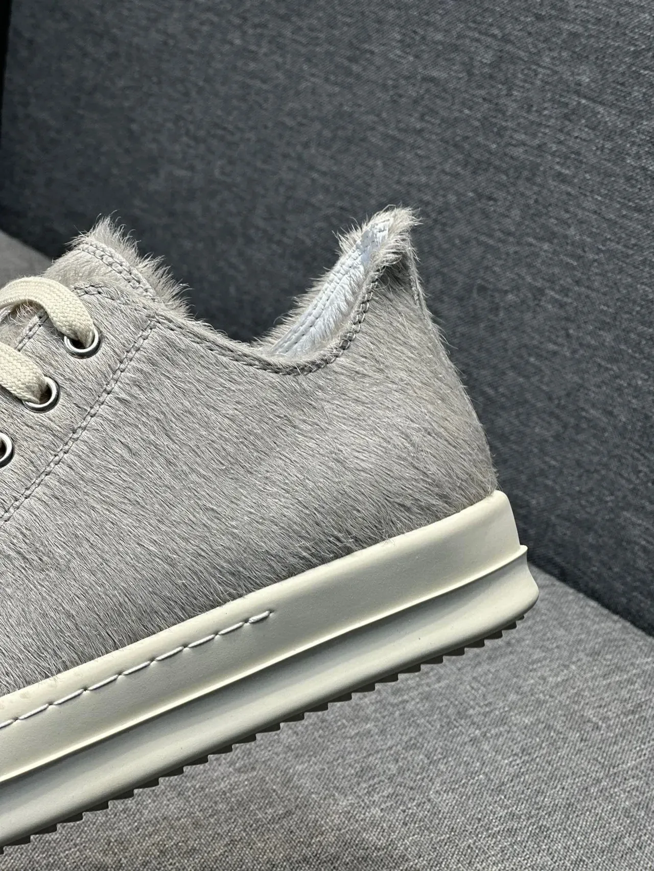 Gray Hair-On-Hide Upper Off-White Platform Low-Top Sneaker 8