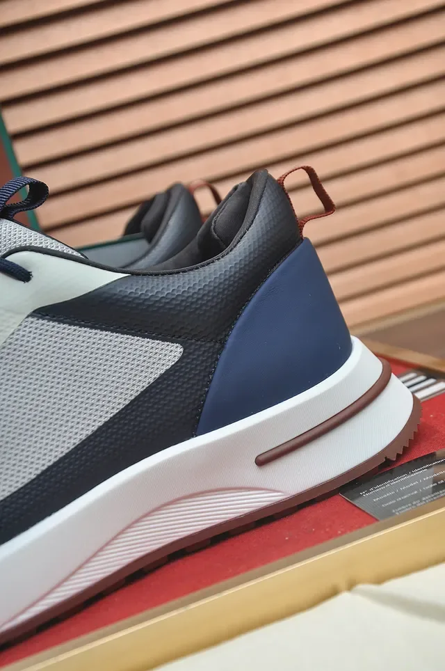 Gray Navy Mesh-and-Synthetic Upper Sculpted White Midsole Sneakers 2