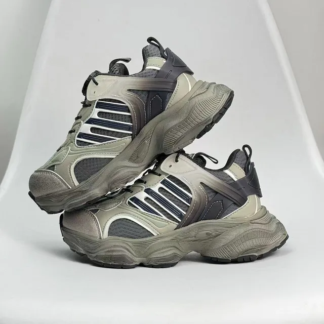 Gray Red Oversized Sole Layered Synthetic Overlays Chunky Sneakers 7