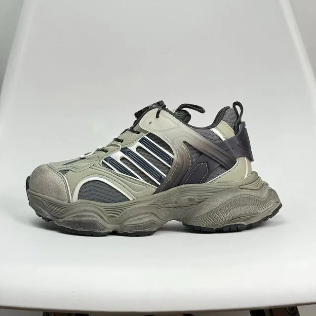 Gray Red Oversized Sole Layered Synthetic Overlays Chunky Sneakers 8