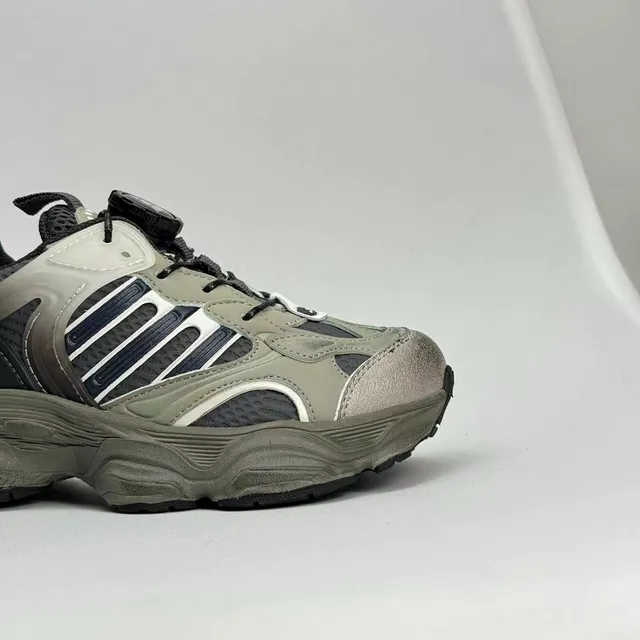 Gray Red Oversized Sole Layered Synthetic Overlays Chunky Sneakers 9