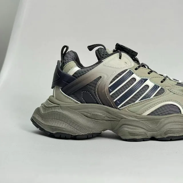 Gray Red Oversized Sole Layered Synthetic Overlays Chunky Sneakers 10