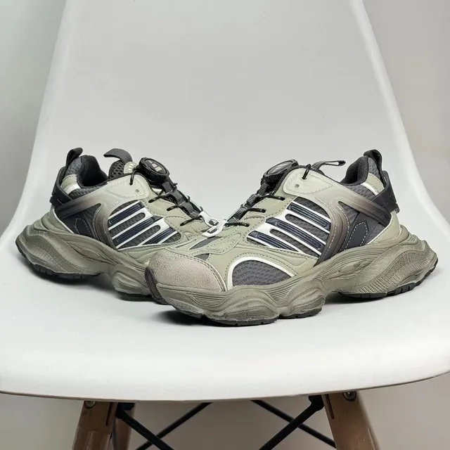 Gray Red Oversized Sole Layered Synthetic Overlays Chunky Sneakers 13