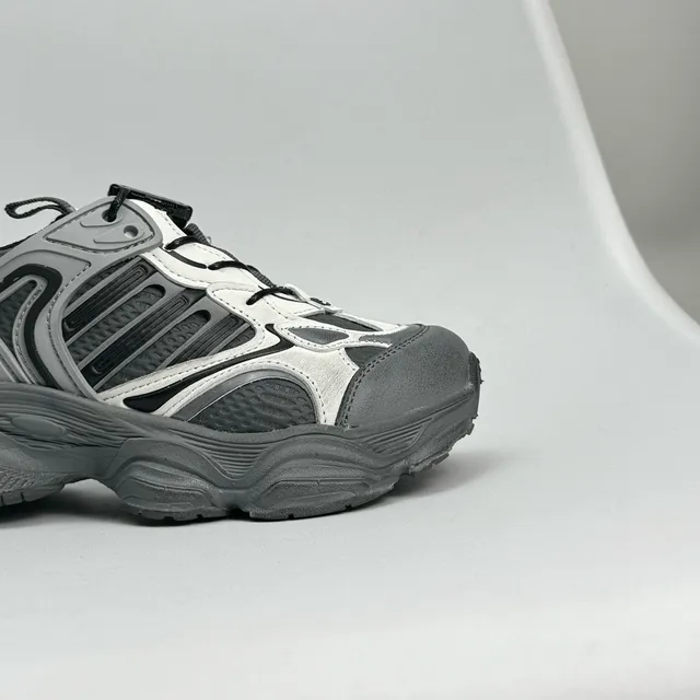 Gray Red Oversized Sole Layered Synthetic Overlays Chunky Sneakers 20