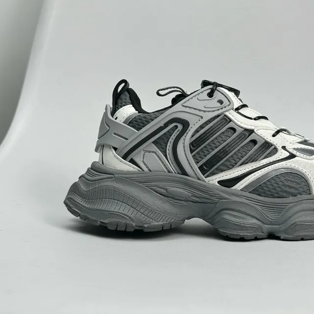 Gray Red Oversized Sole Layered Synthetic Overlays Chunky Sneakers 21