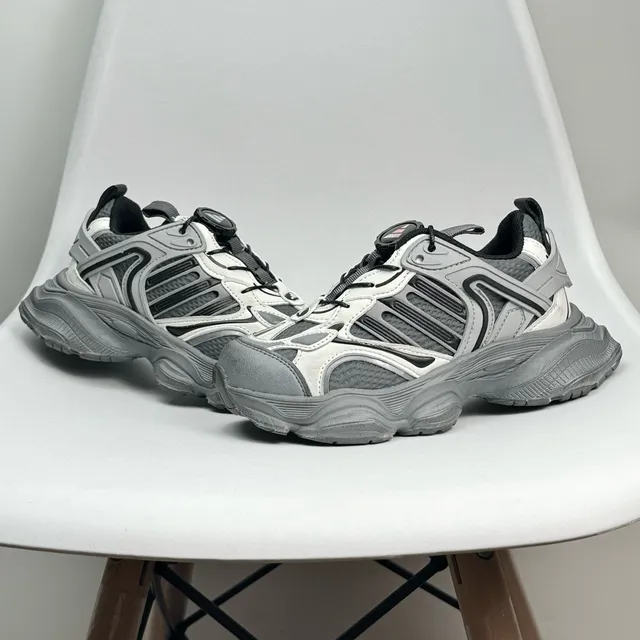 Gray Red Oversized Sole Layered Synthetic Overlays Chunky Sneakers 23