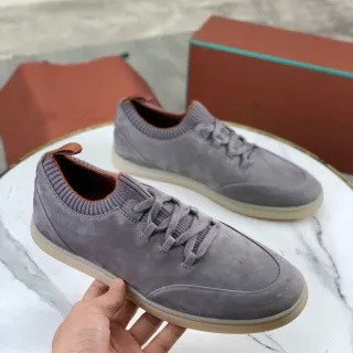 Chaussures casuales gris en daim à col tricot et lacets