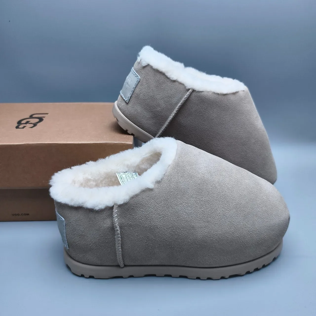 Gray Suede Shearling-Lined Slip-On Casual Shoe 6