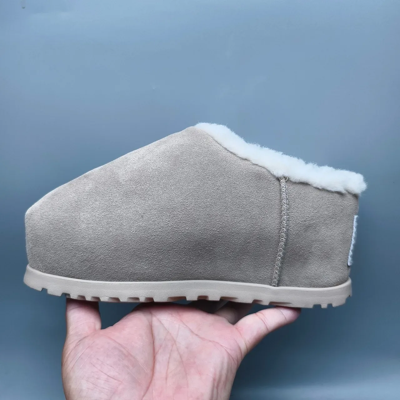 Gray Suede Shearling-Lined Slip-On Casual Shoe 7