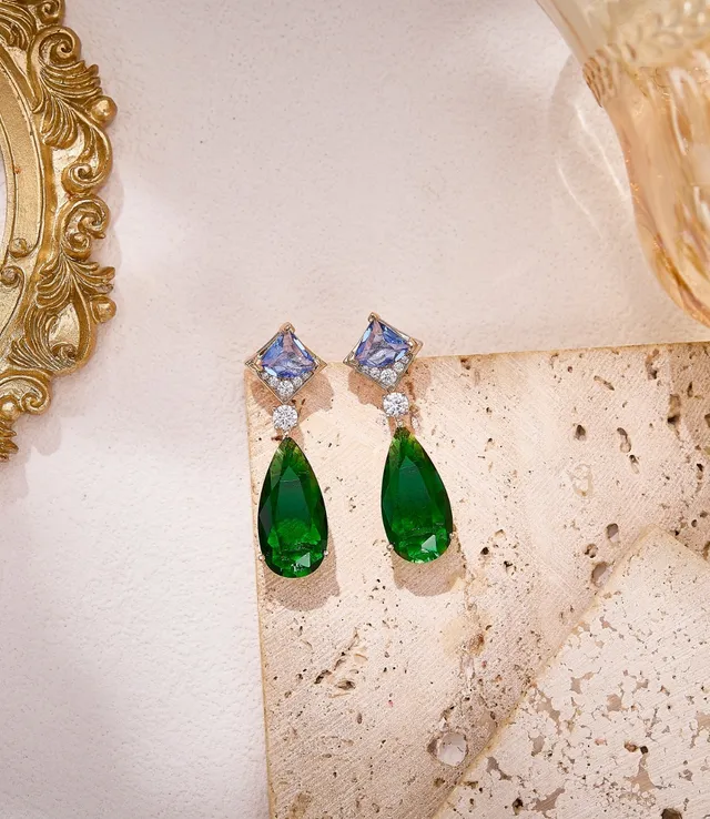 Green and Blue Multi-Stone Drop Earrings 2