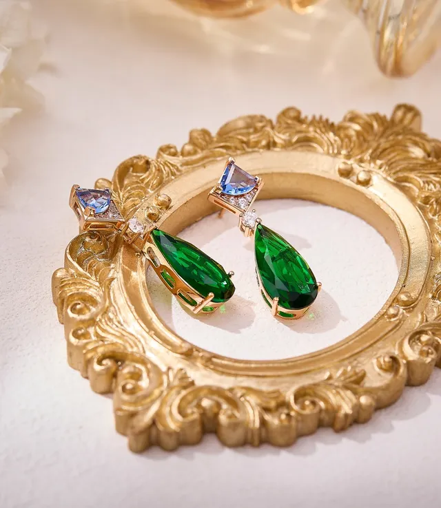 Green and Blue Multi-Stone Drop Earrings 6