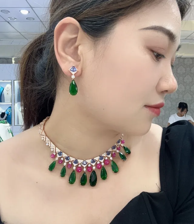 Green and Blue Multi-Stone Drop Earrings 8