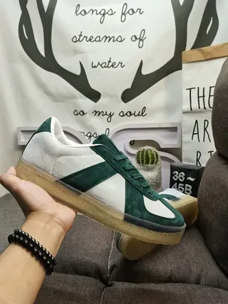 Green and White Suede Panel Sneakers 6