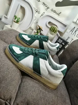 Green and White Suede Panel Sneakers 7