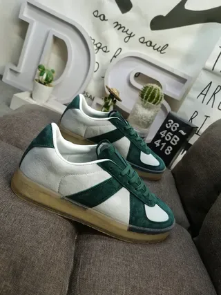 Green and White Suede Panel Sneakers 9
