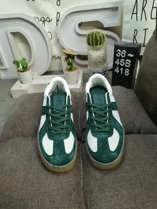 Green and White Suede Panel Sneakers 10