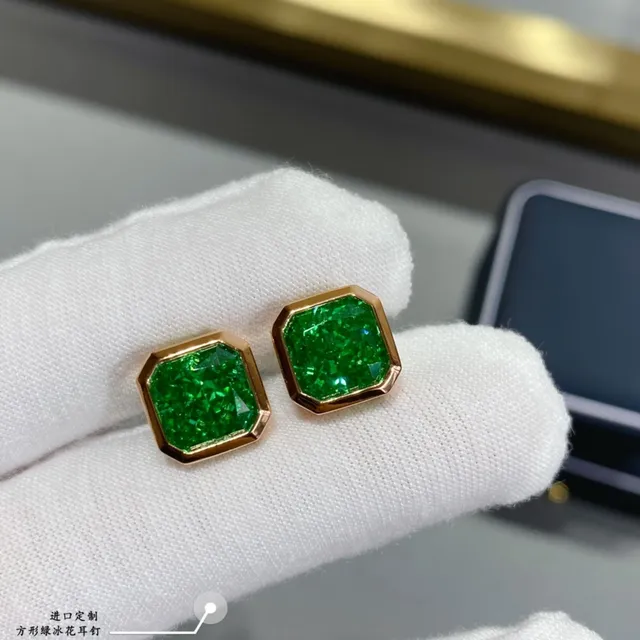 Green Gold Square-Cut Gemstone Earrings 2