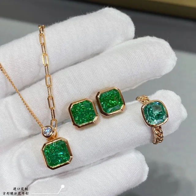 Green Gold Square-Cut Gemstone Earrings 5