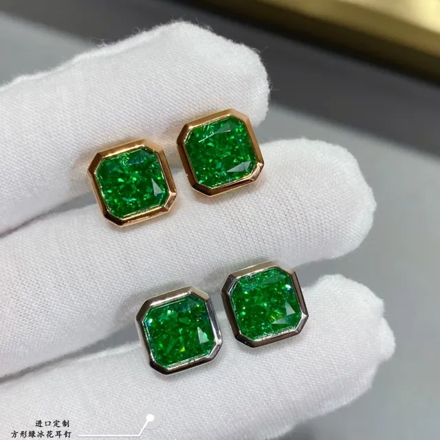 Green Gold Square-Cut Gemstone Earrings 8