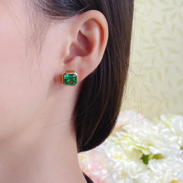 Green Gold Square-Cut Gemstone Earrings 9