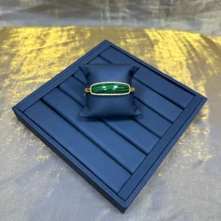 Malachita Verde Cabochon Pavé Diamante Borde Dorado Oro Brazalete Bangle Rígido