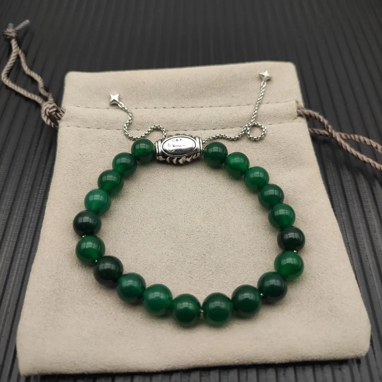 Green Silver Stone Beads Barrel Clasp Bracelet 3